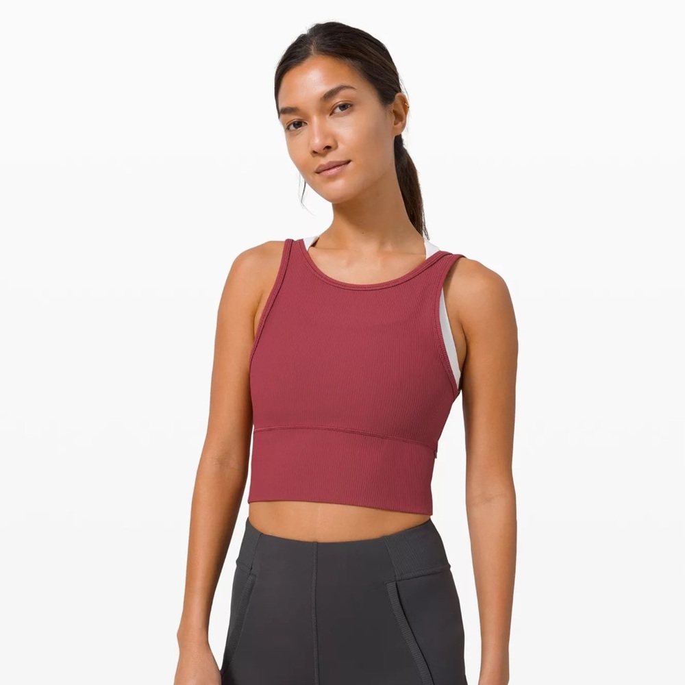 lululemoon power pivot ribbed tank top - dark red